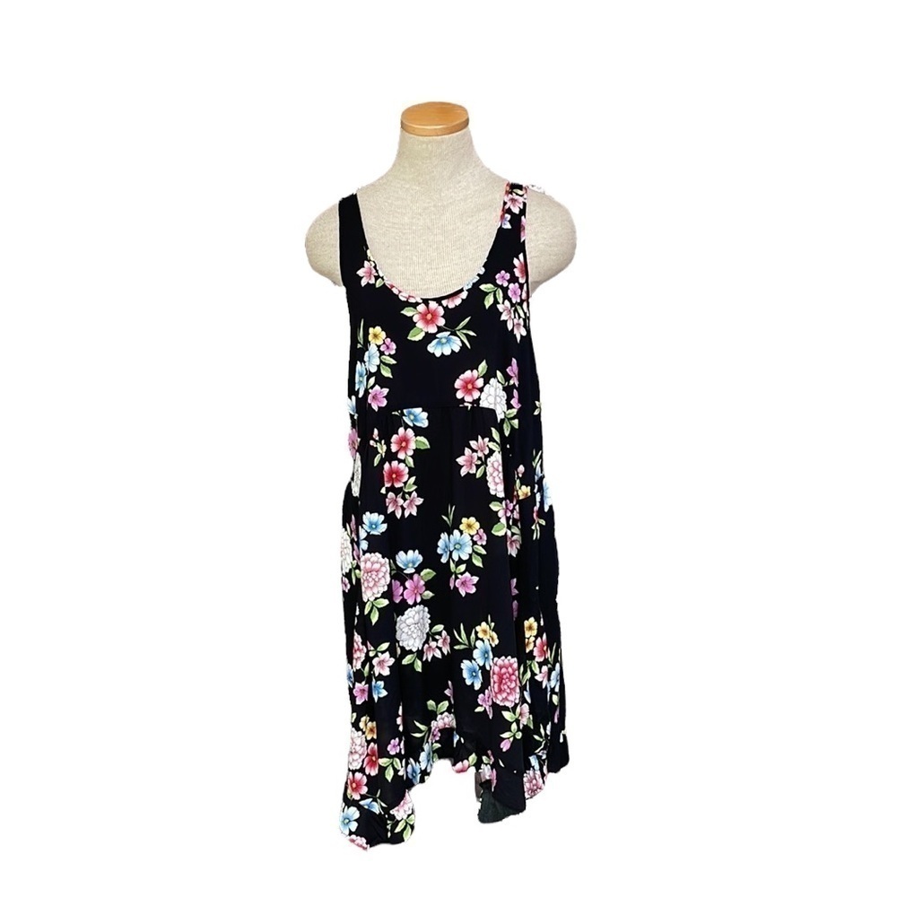 Kensie Dress Tank Black Floral Scoop Neck Size Small